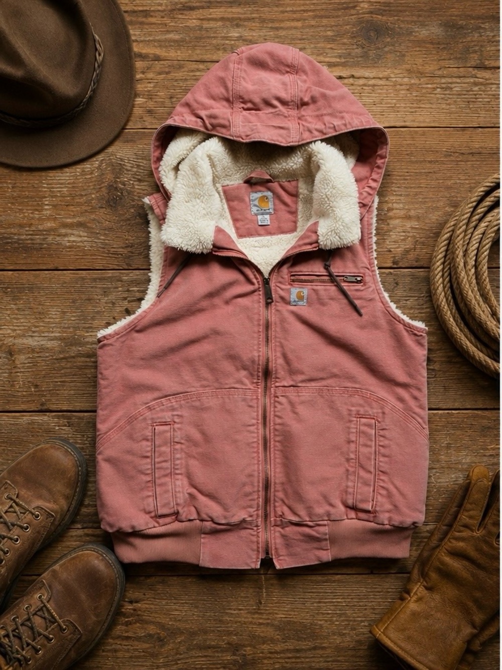 Carhartt Hooded Sherpa Lined Wildwood Dusty Pink Vest